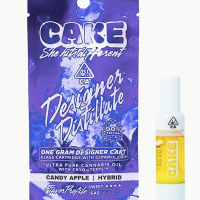 Candy Apple Cake cart, 1G designer distillate 510 cartridge with crisp apple and vanilla cake